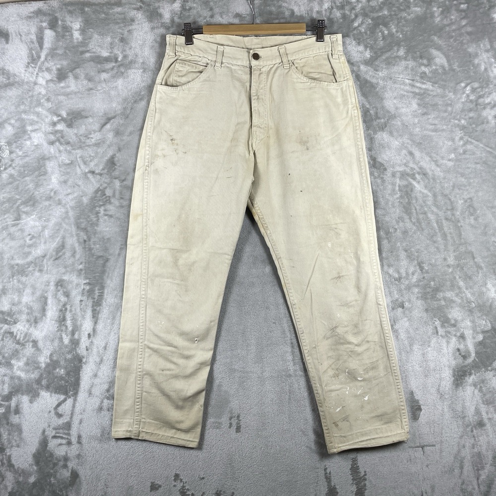 True Vintage 60s Big E Levis 100% Cotton Twill Denim Jeans 33x27 Talon Zip Paint